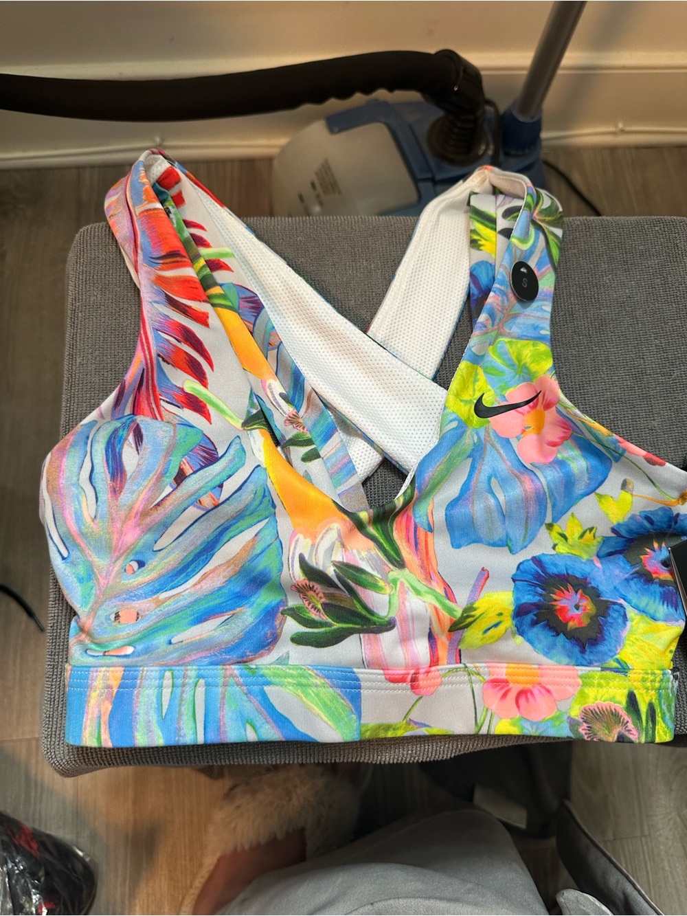 Nike Floral Crossback Sports Bra - Blue, Green, Pink